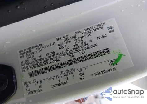 2021 Ford F-150 Xlt из США, поврежденный, VIN 1FTFW1E54MKD60868